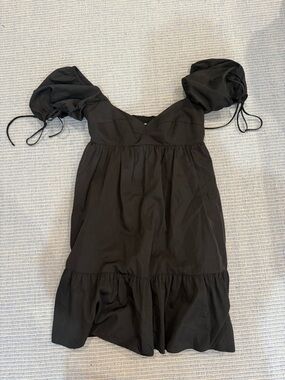 Amanda Uprichard Sicily Black Smocked Dress with Puff Sleeves
